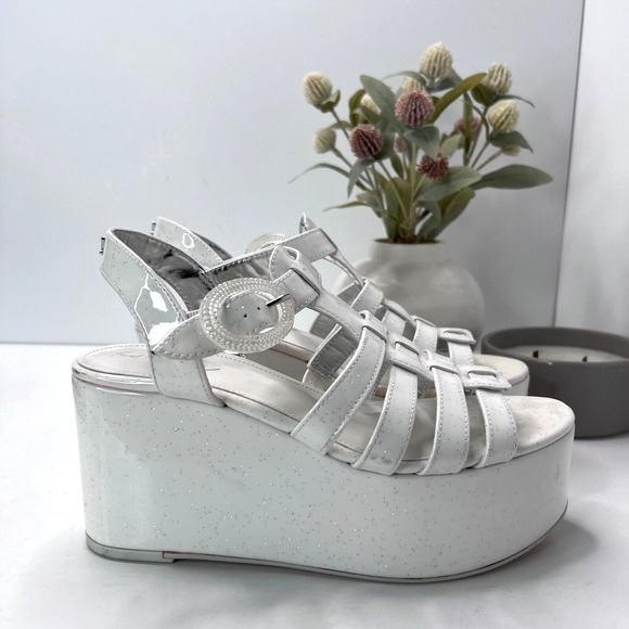 Circus By Sam Edelman Golda Glitter White Platform Ankle Strap Women's US 8 - Picture 3 of 10